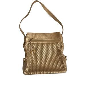 Etienne Aigner 100% Cowhide Leather Gold Woven Basket Shoulder Bag Purse EUC